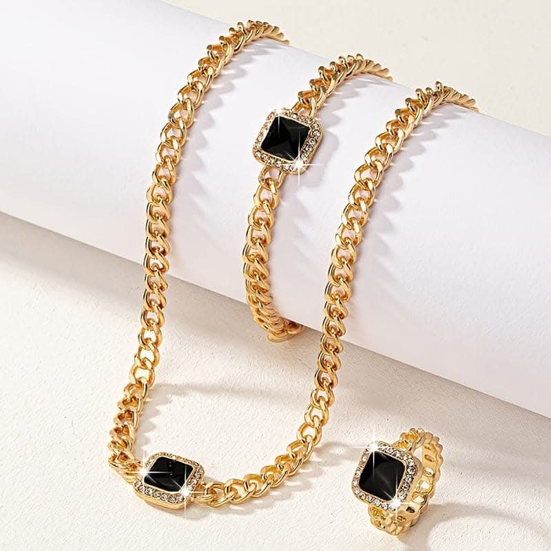 Chic 14k Gold-Plated Jewelry Set – Necklace, Bracelet, Ring