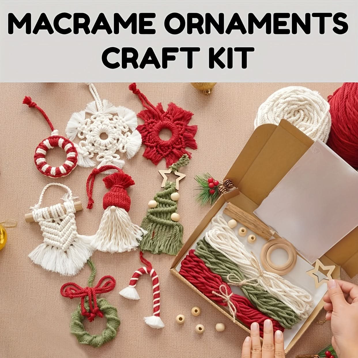 8PCS Macrame Ornament Craft Kit – DIY Home Decor for Christmas