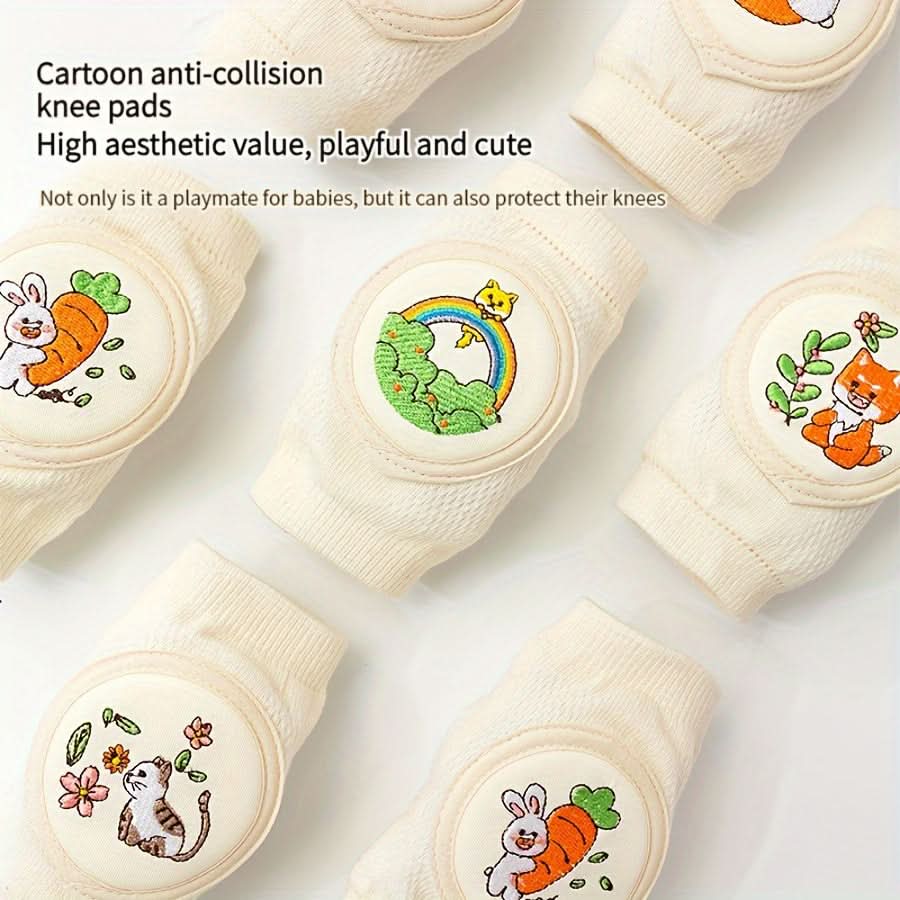 2pcs Baby Knee Pads with Cute Animal Embroidery - Soft, Breathable Anti-Slip