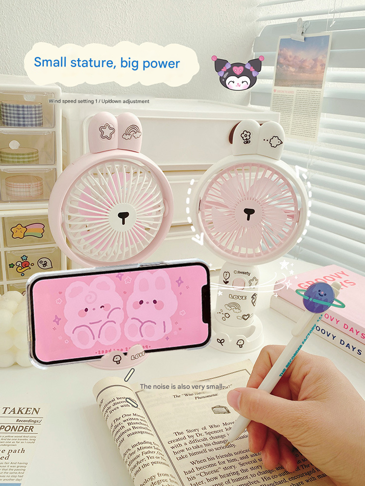 Portable USB Desk Fan – Mini Cartoon Handheld Cooling Fan with Rechargeable USB Charging, Quiet Desktop Air Fan for Students & Travel