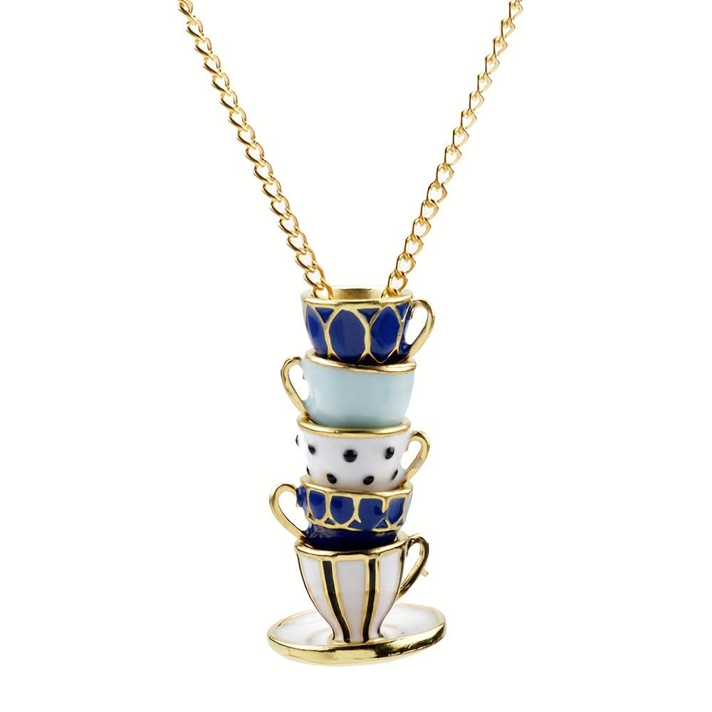 Vintage Tea Cup Pendant Necklace, Antique Gold