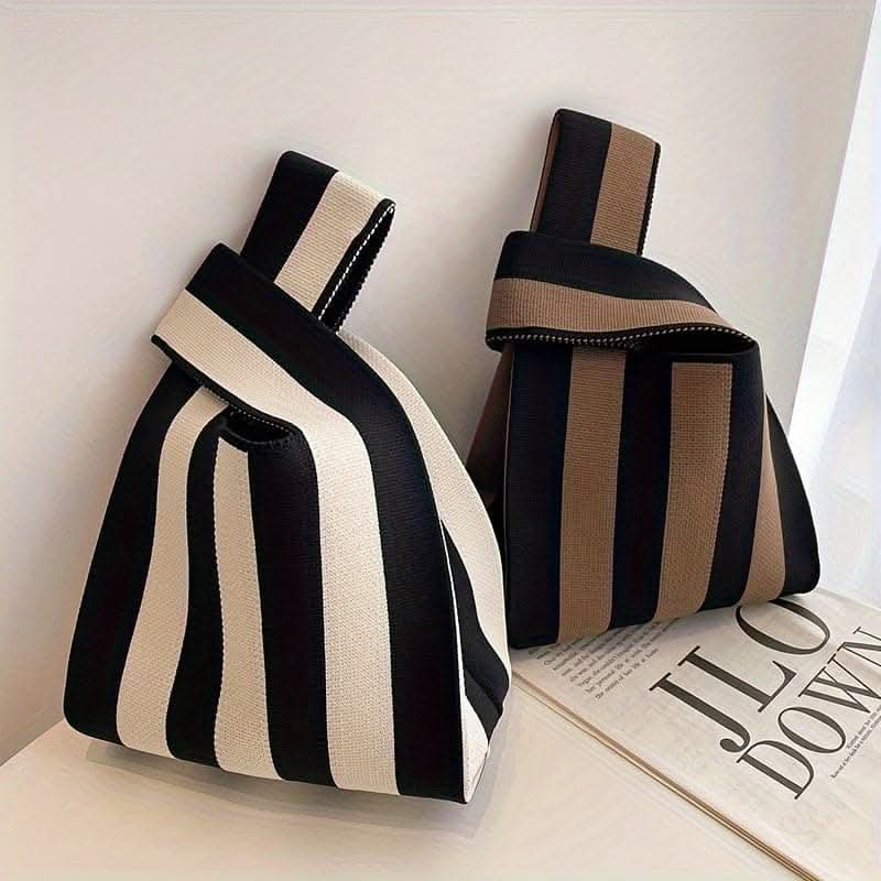 Chic Striped Knitted Tote Bag - Crocheted Artistry Hobo Style