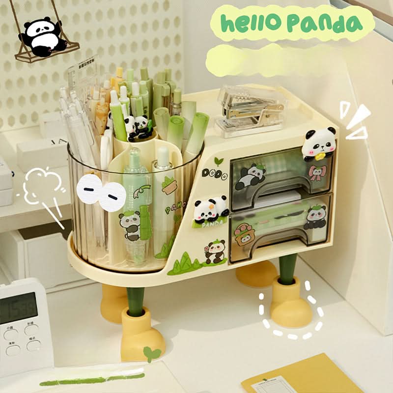 Rotating Desk Organizer with Drawer, Multifunctional Pen Holder