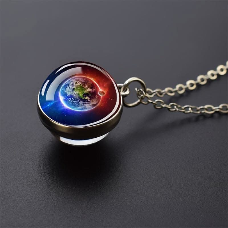 Solar System Glass Pendant Necklace - Celestial Jewelry