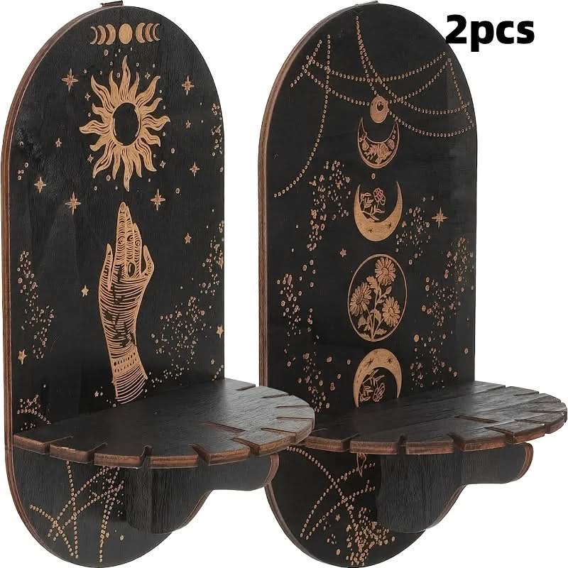 2pcs Crystal Display Shelves - Wooden Hand Hanging Shelf for Crystals