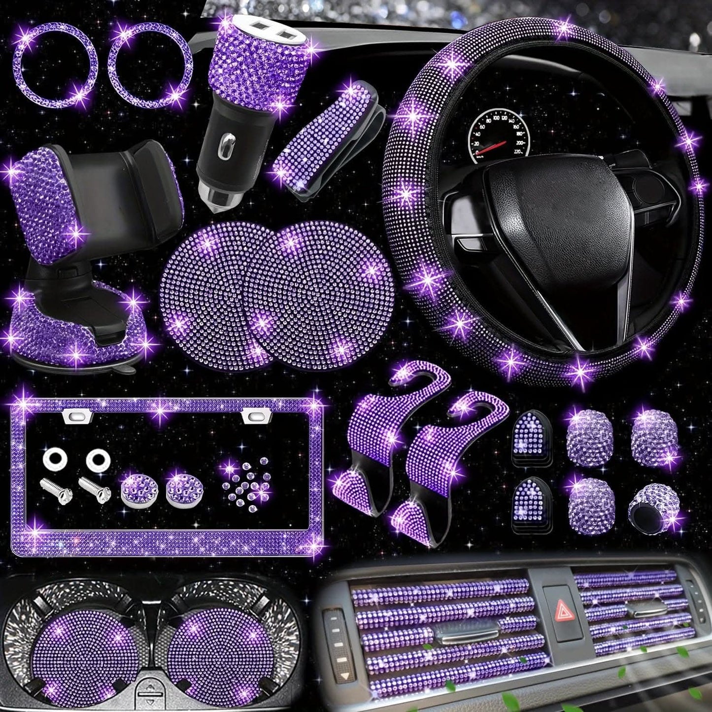Bling Car Interior Accessories Set – 27 Pcs, Universal Fit
