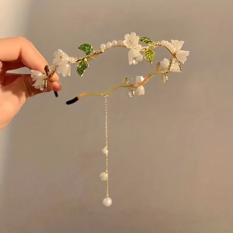 Elegant Pearl Flower Tassel Headbands for Women
