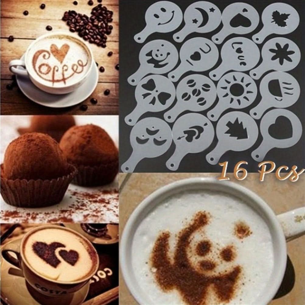 16pcs Cappuccino Stencils – Plastic Coffee Froth Art Templates