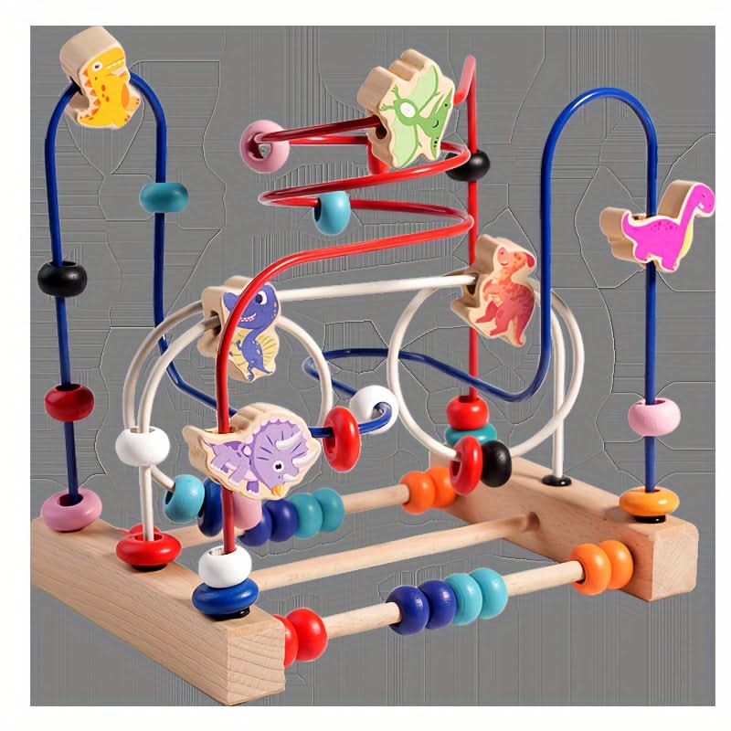 3-Track Wooden Dinosaur Bead Maze – Early Learning Puzzle for Infants