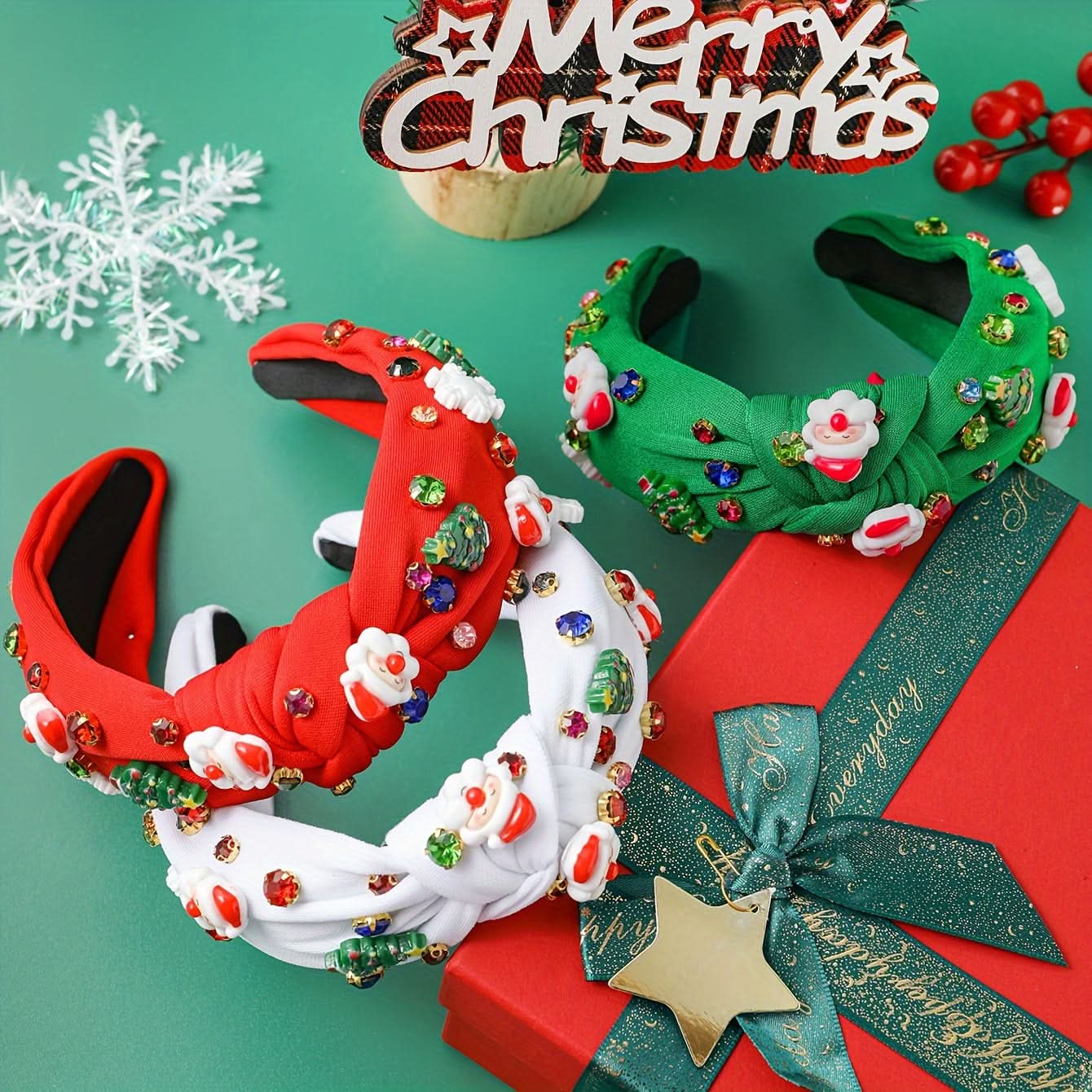 3-Piece Rhinestone Christmas Headband Set for Women