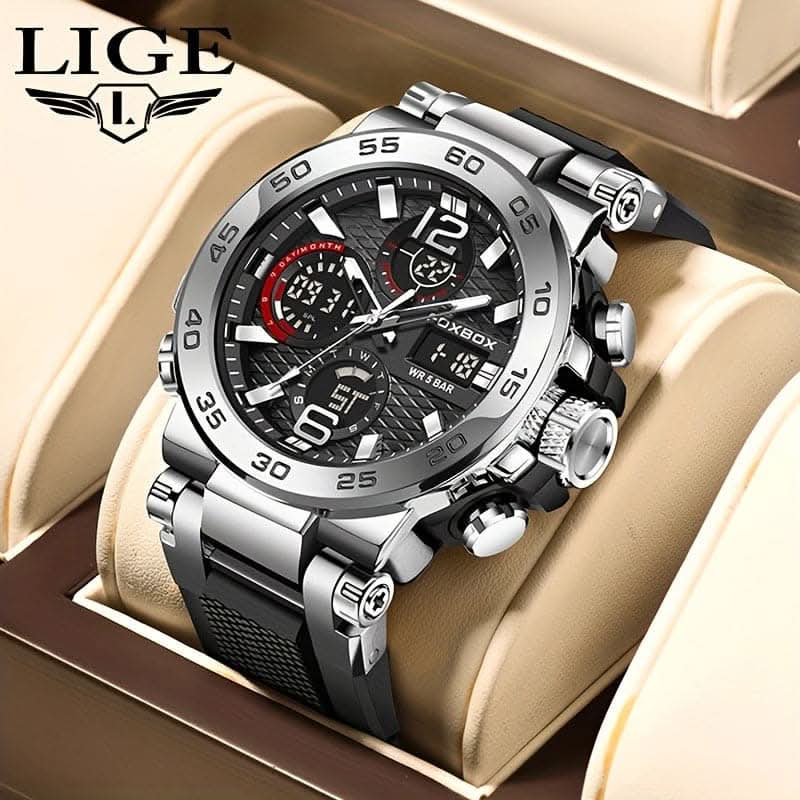 Men's Dual Display Quartz Military Sports Watch – 50M Alarm Clock