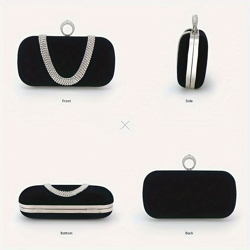 Sparkling Rhinestone Evening Clutch, Formal Black Bag