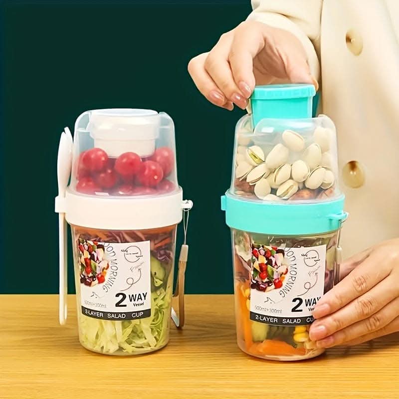 Salad Cup with Fork & Dressing Holder - Portable Salad Container