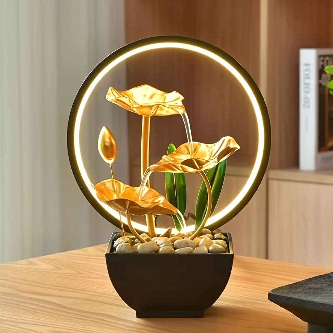 Mini USB Powered Tabletop Fountain - Natural Rocks, LED Lights & Soothing Sounds
