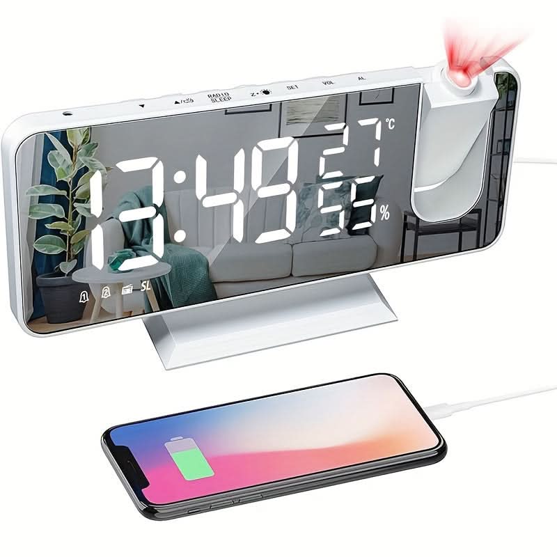 Smart Digital Alarm Clock – LED Display, FM Radio, Projection
