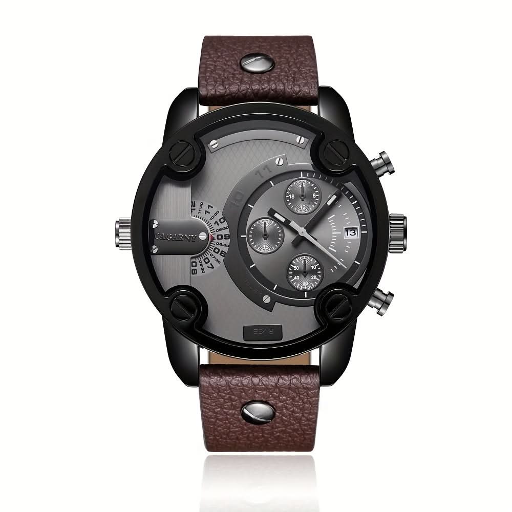 Men’s Large Dial Quartz Watch – Casual PU Leather Wristwatch with Date Display