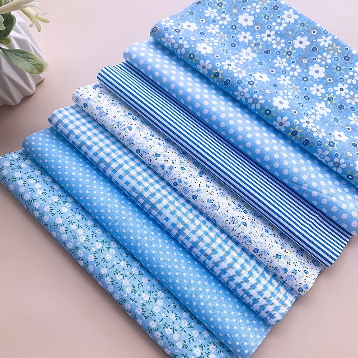 7-Piece Premium Blue Cotton Fabric Bundle
