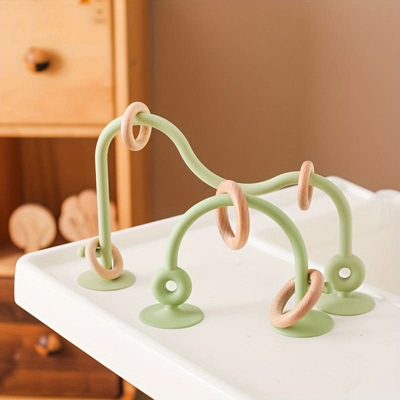 Silicone Suction Baby Arch Toy with Wooden Rings