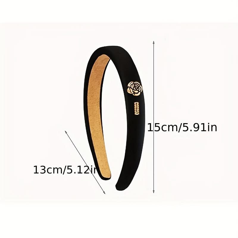 Chic Black Satin Camellia Flower Headband
