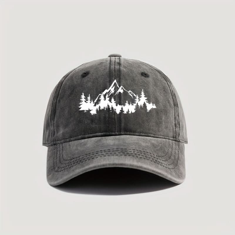 Men’s Distressed Mountain & Forest Print Baseball Cap – Adjustable Lightweight Dad Hat
