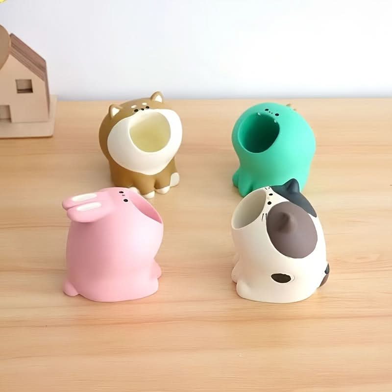 Cute Animal Pen & Brush Holder Set