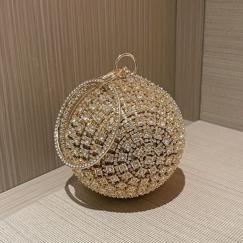 Gold Rhinestone Round Evening Clutch Bag