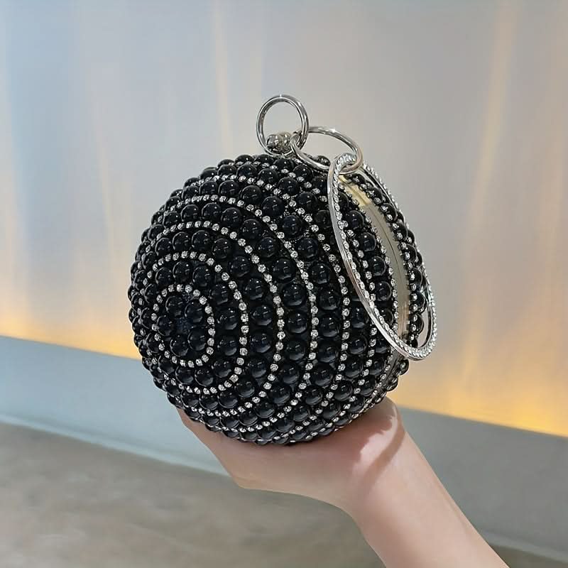 Faux Pearl Rhinestone Ball Clutch Bag