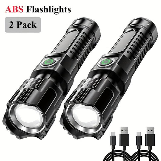 2-Pack USB Rechargeable LED Flashlights with Zoom