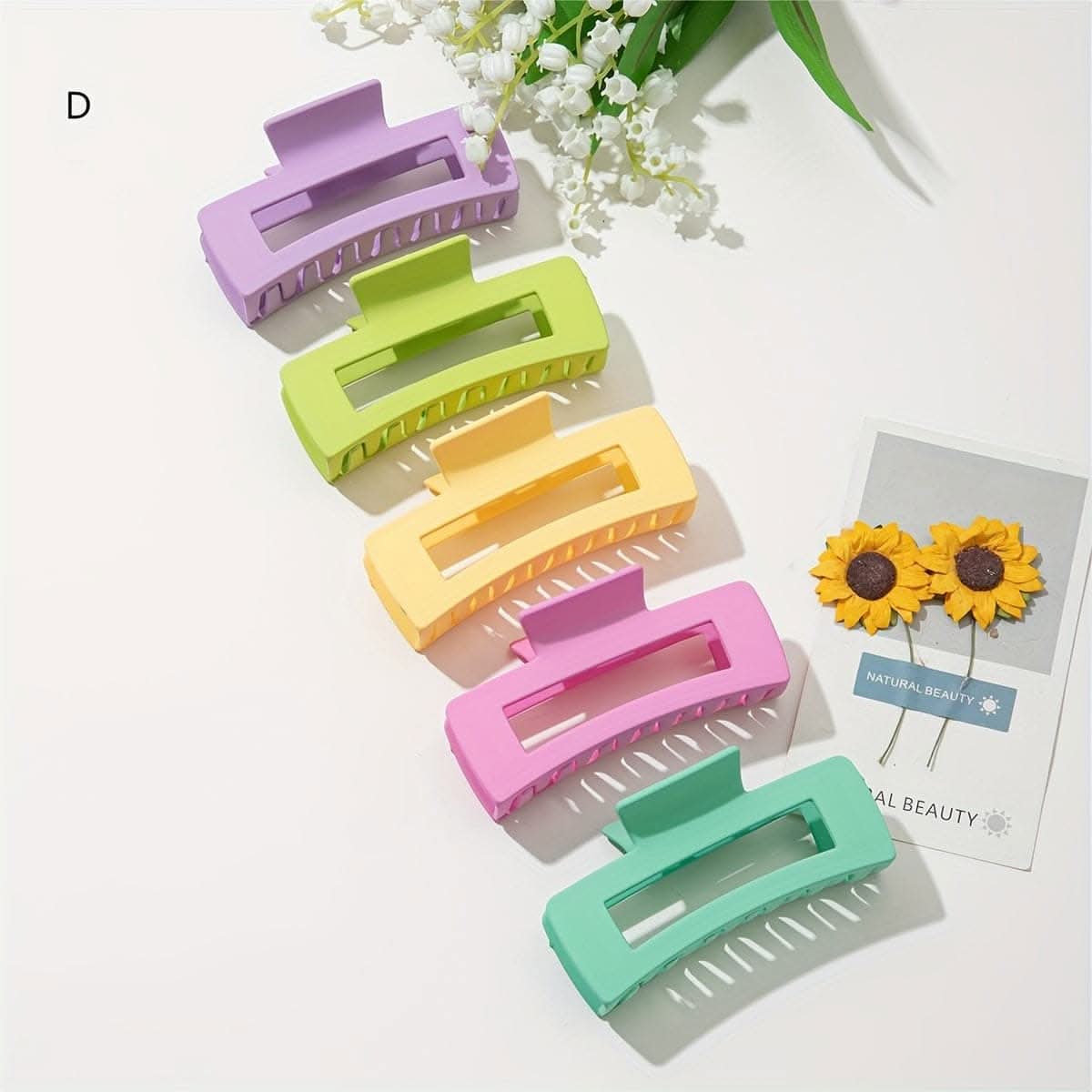 5pcs Solid Color Hollow Out Rectangular Hair Claw Clips