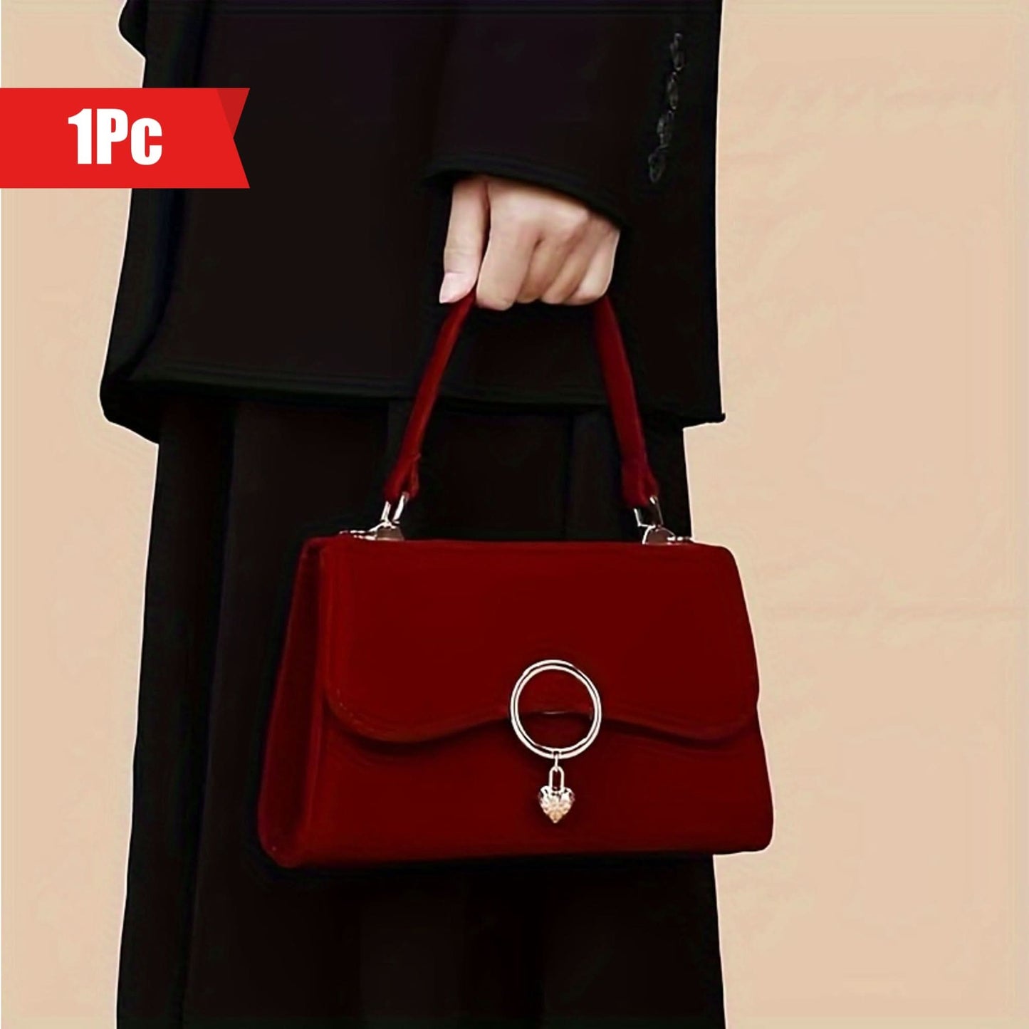 Elegant Red Velvet Bridal Clutch with Chain Strap