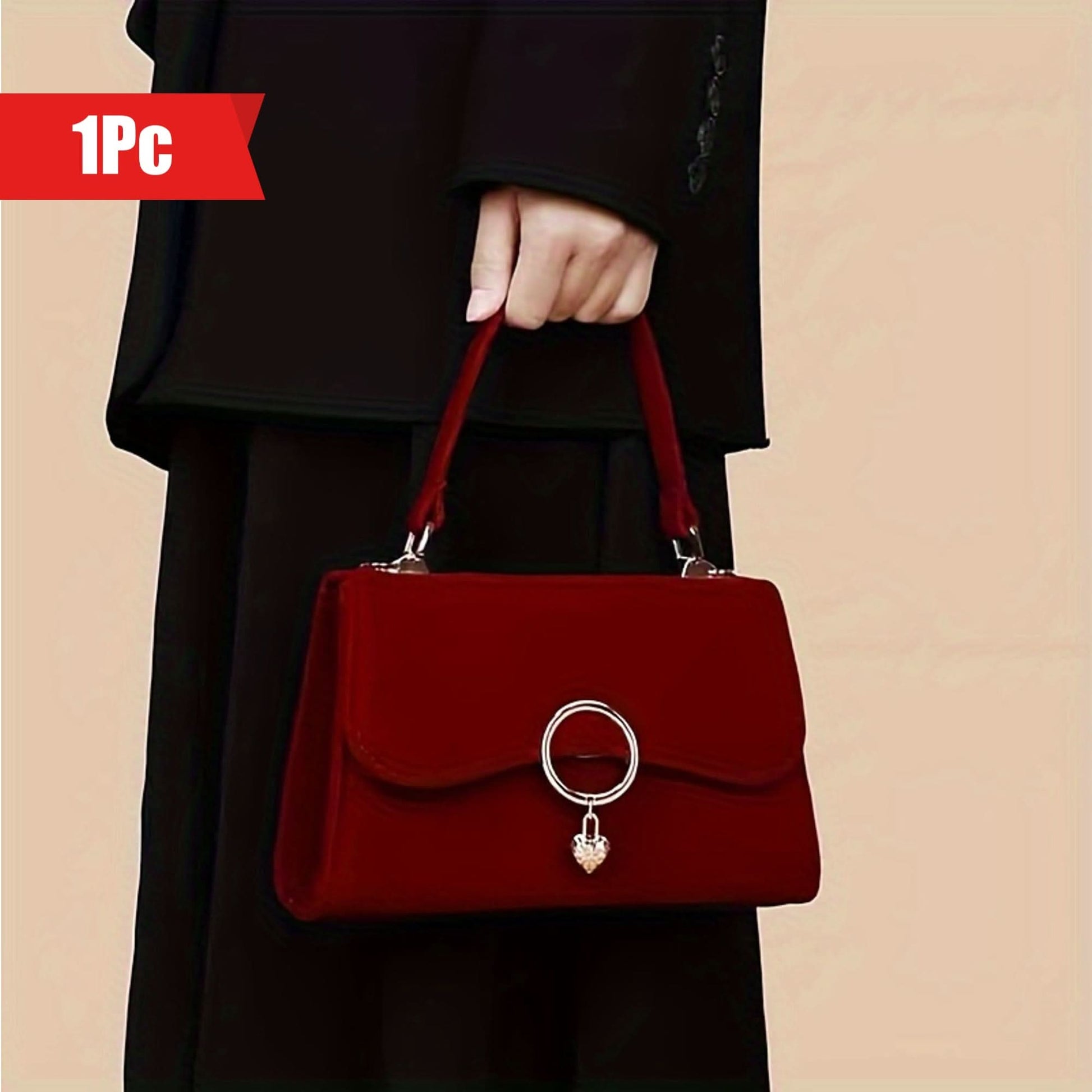 Elegant Red Velvet Bridal Clutch with Chain Strap