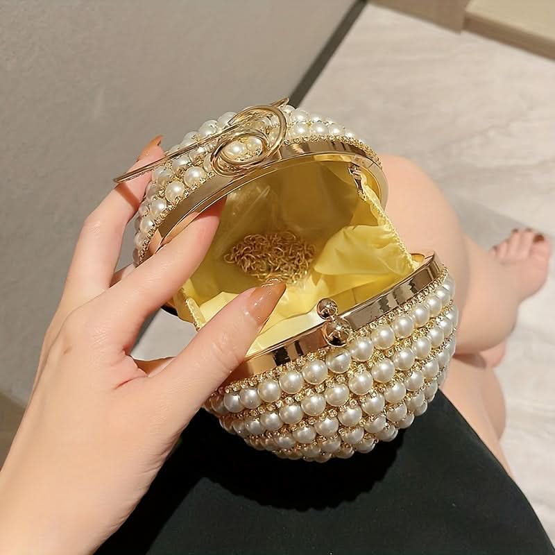 Faux Pearl Rhinestone Ball Clutch Bag