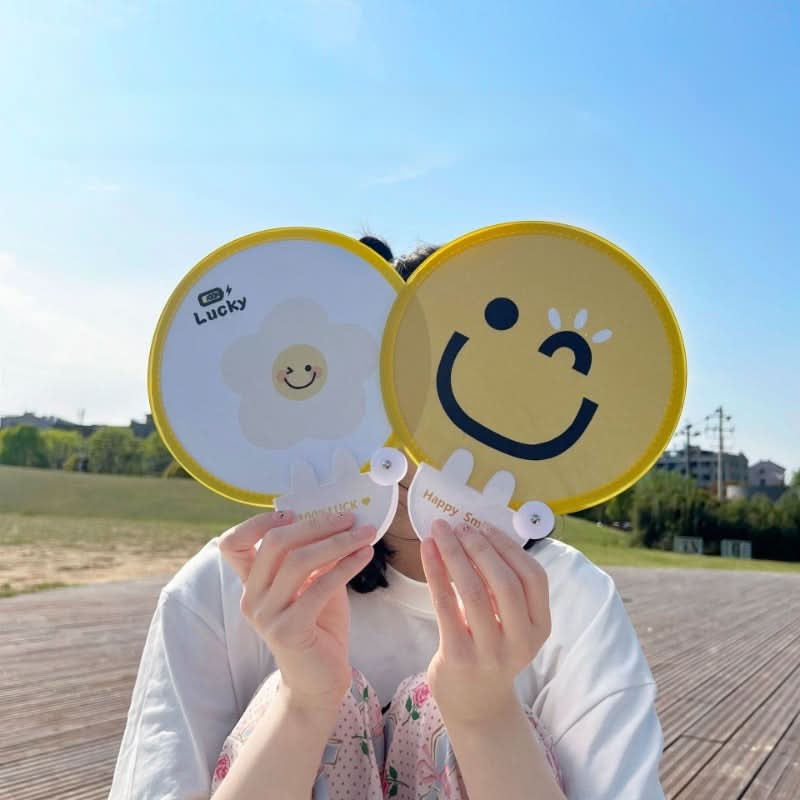 2pcs Cute Cartoon Face Handheld Fans – Portable Foldable Plastic Fan