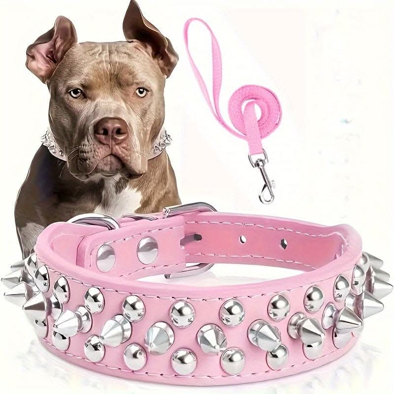 Adjustable Leather Spiked Dog Collar Set