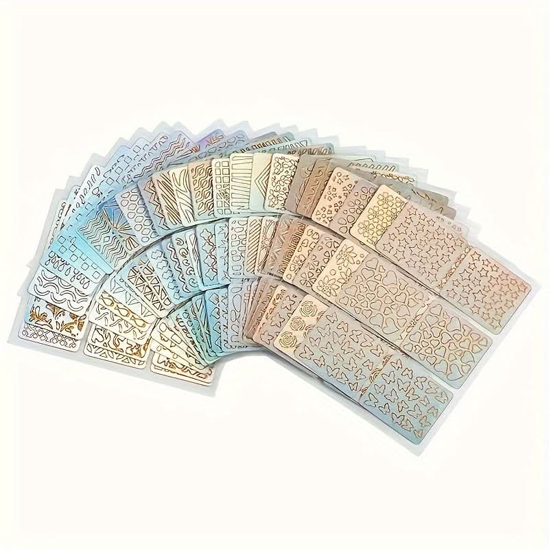 24-Piece Nail Art Vinyl Stencil Set - Glitter Plaid Design
