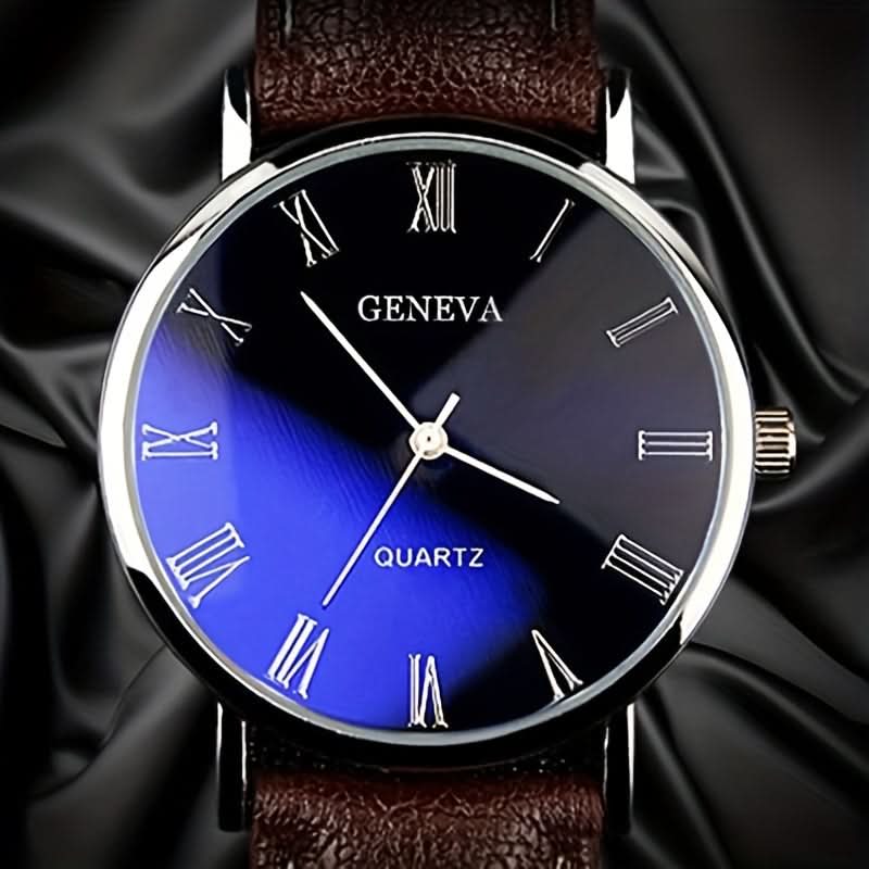 Men's Quartz Watch – Roman Numerals & PU Leather Strap