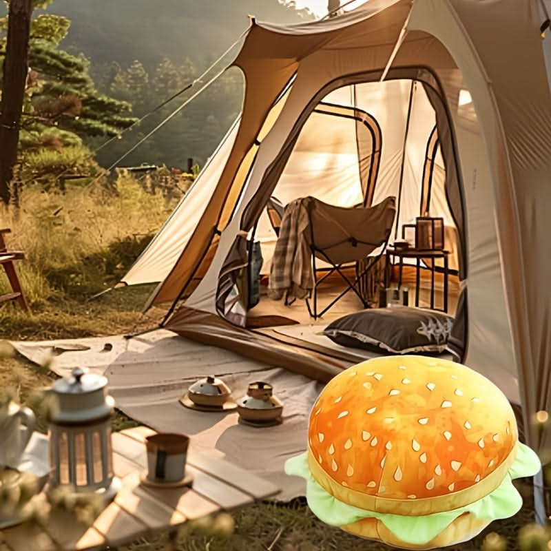 Cute Burger Pillow – Cozy Outdoor Camping Cushion with Zipper