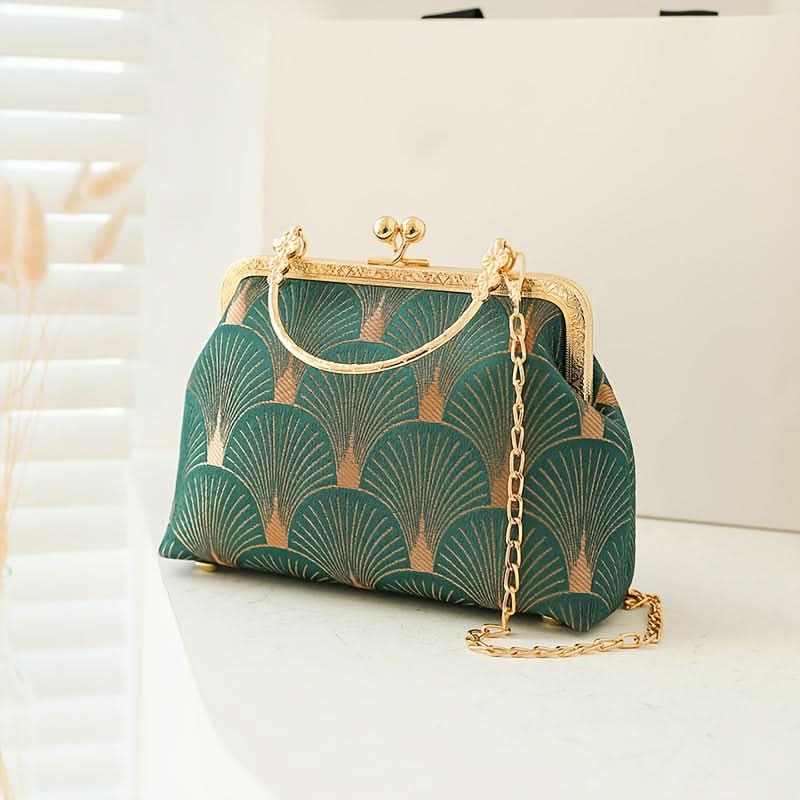 Vintage Embroidered Frame Clutch, Pearl Chain Strap