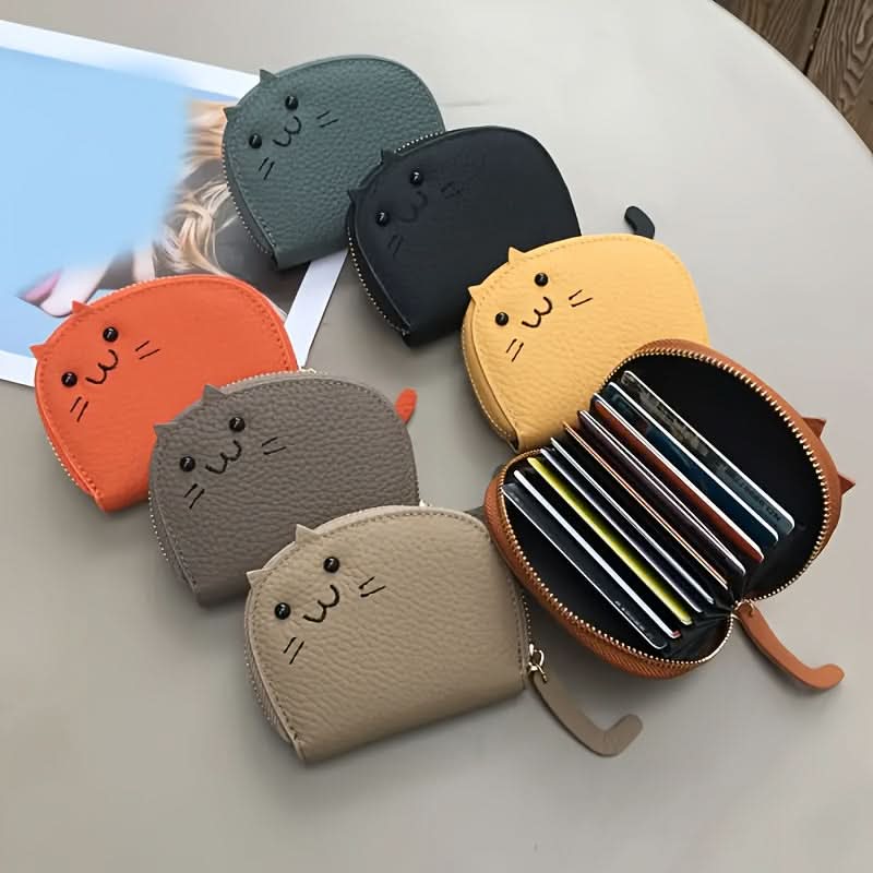 Cute Cat Card Holder for Women – Compact Multi-Card Wallet & Coin Purse