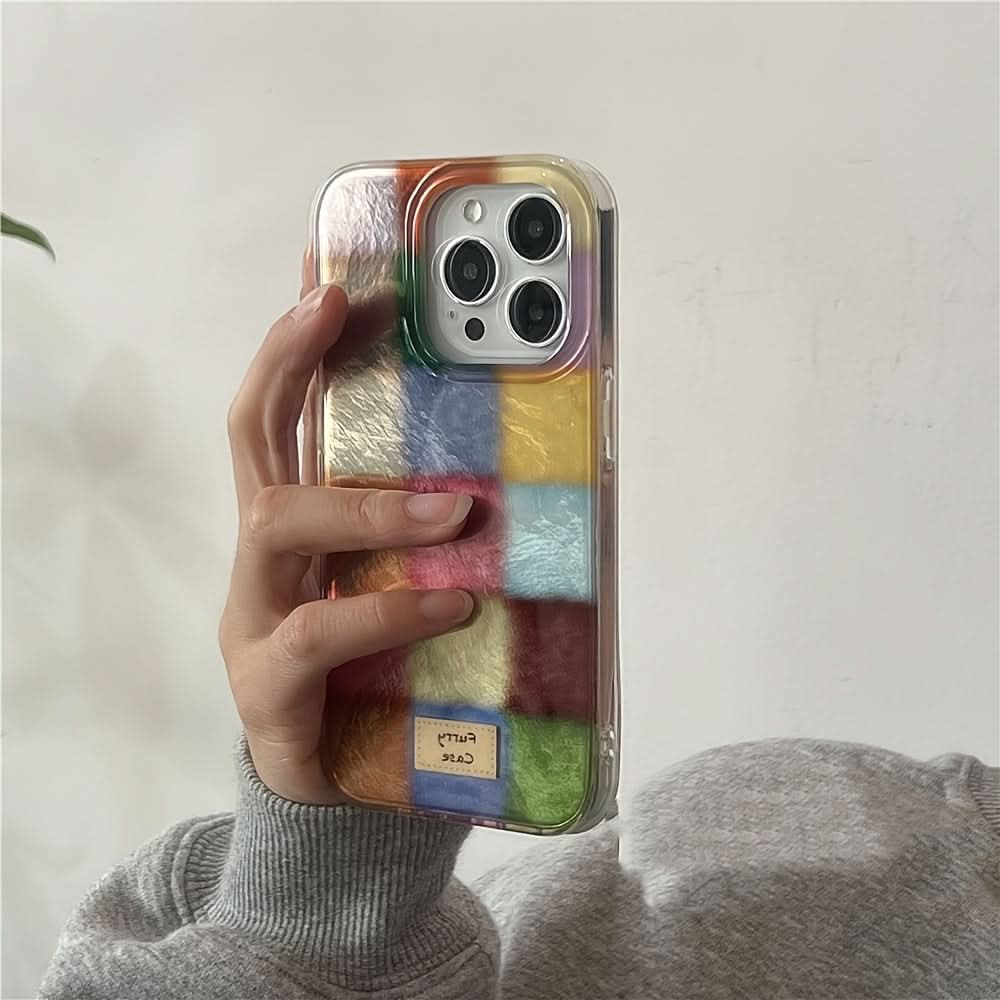 Cute Dopamine Color Block Plaid Clear Phone Case – Soft Silicone Back Cover