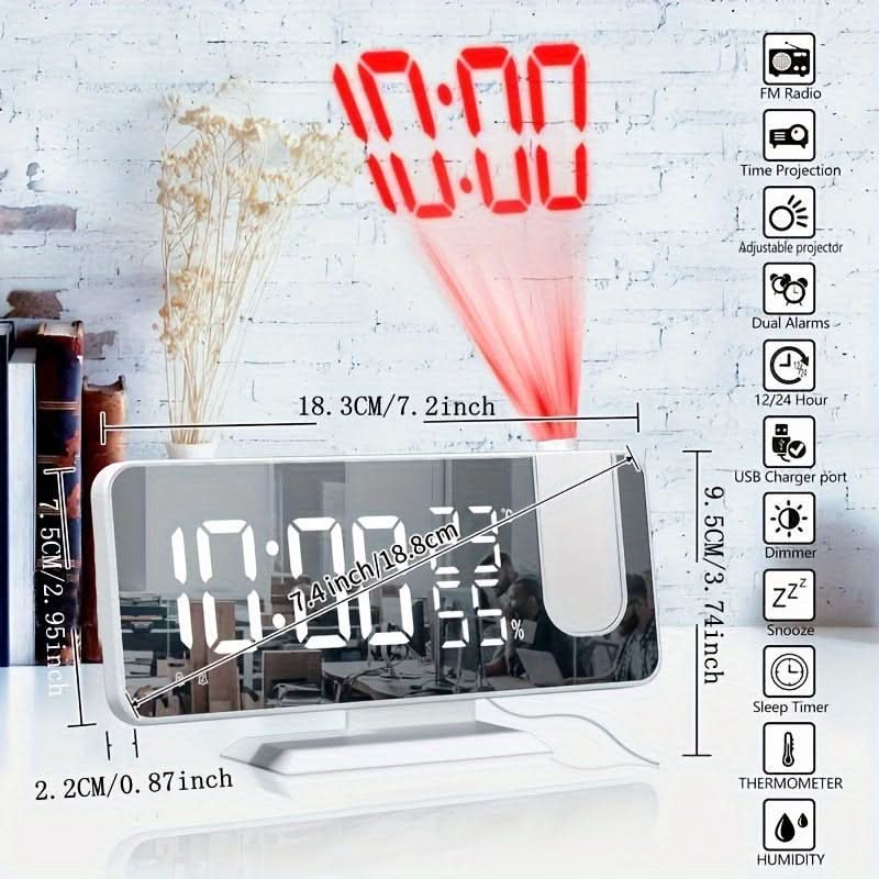 Smart Digital Alarm Clock – LED Display, FM Radio, Projection