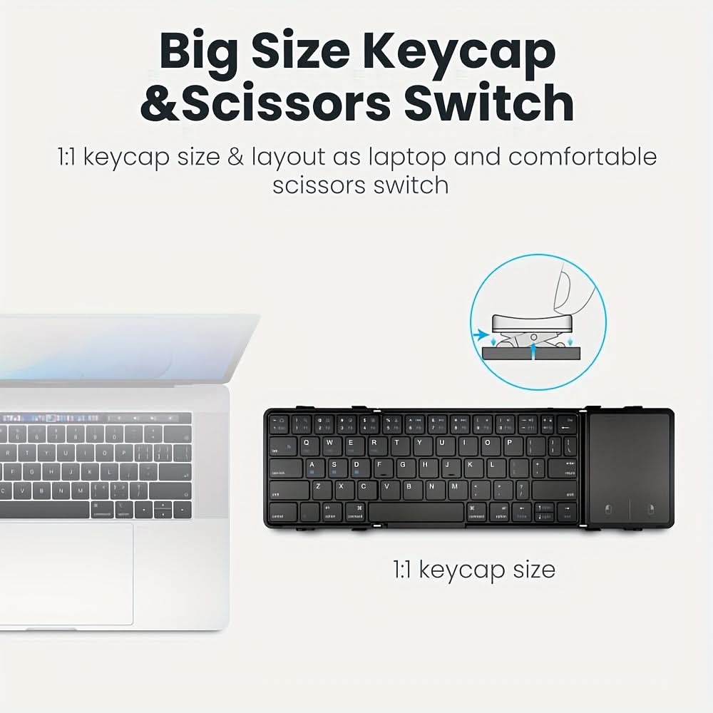 Tri-Fold Ultra Slim Wireless Bluetooth Keyboard with Touchpad –  Type-C Charging