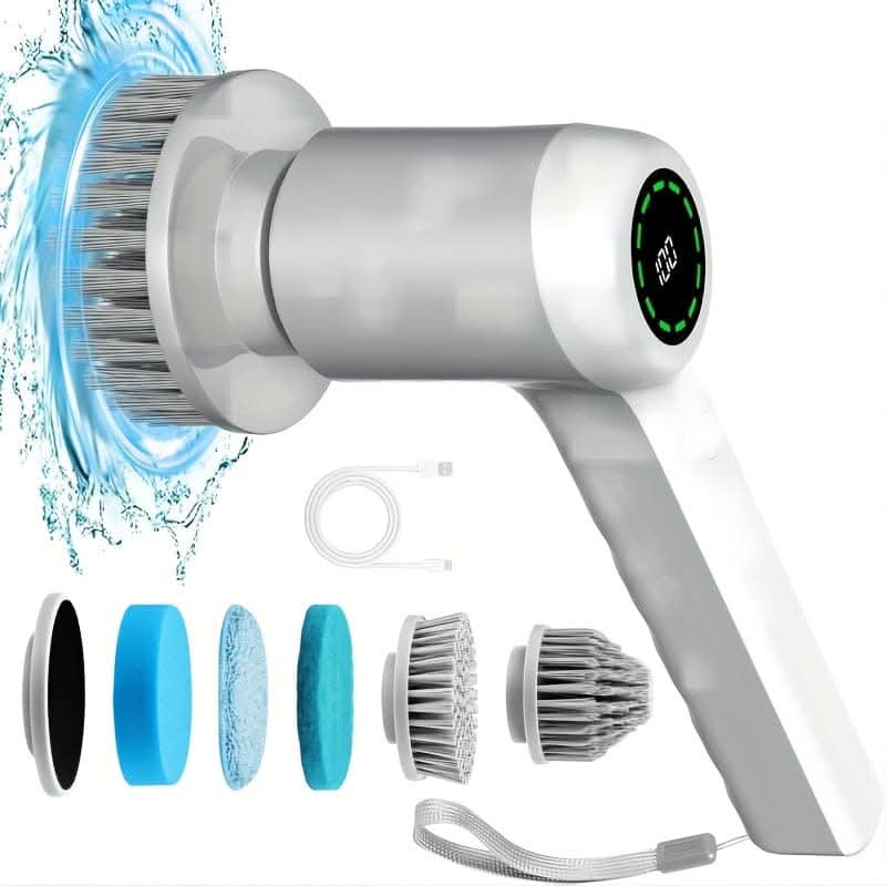 Bathroom Scrubber with 5 Brush Heads - 2 Speeds & LED Display