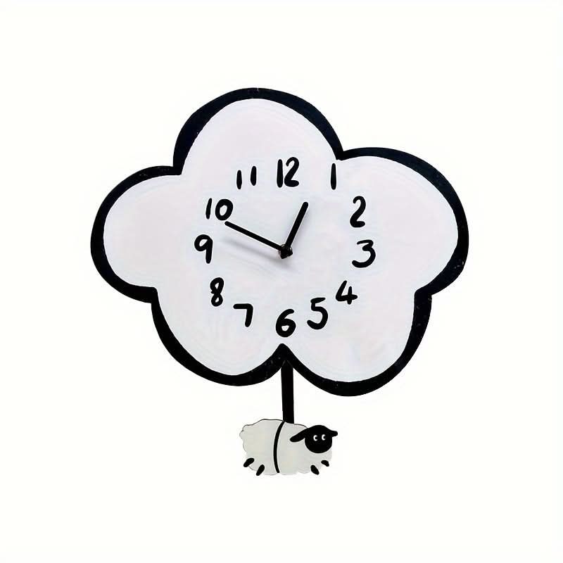 Cartoon Sheep Silent Wall Clock - Whimsical Cloud-Shaped