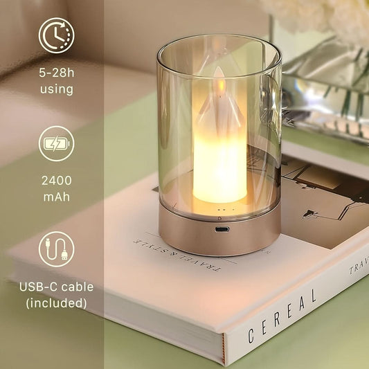 Flame-Free LED Glass Candle Table Lamp