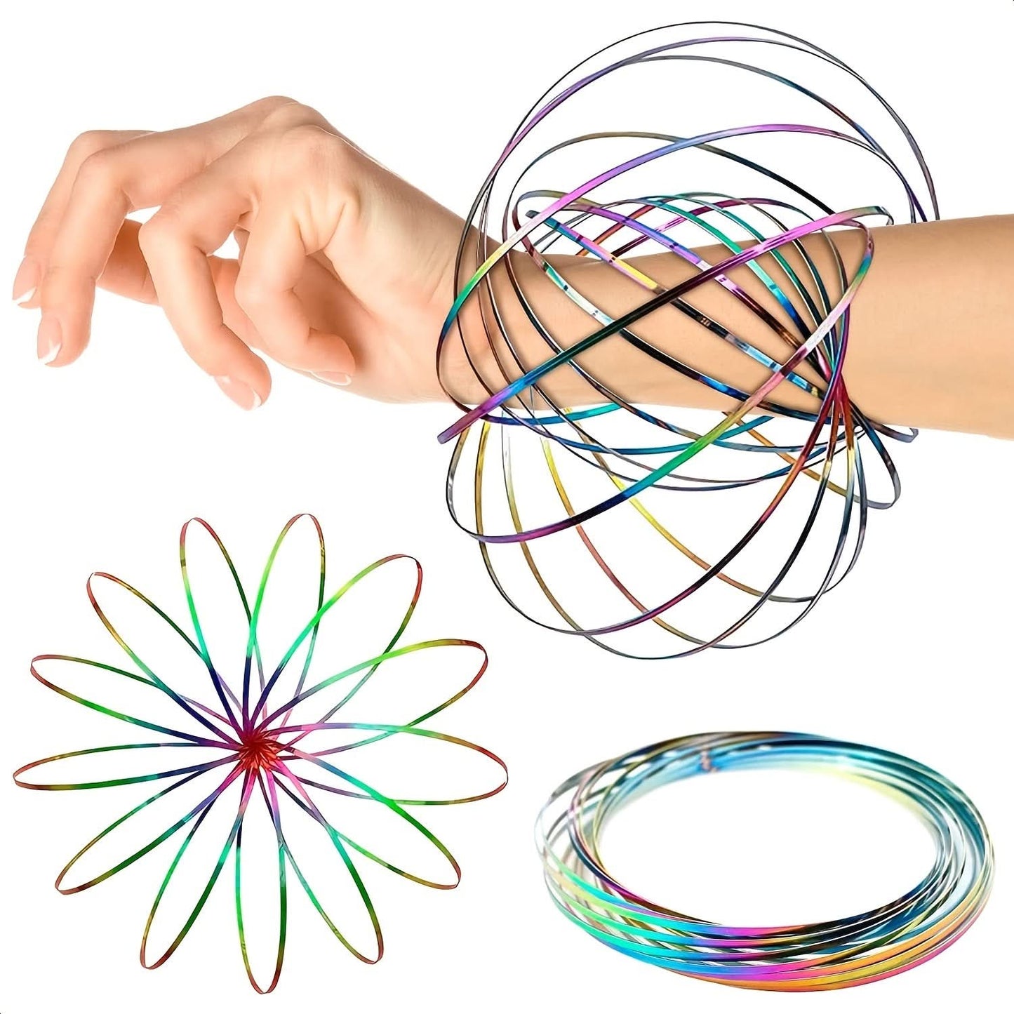 3D Kinetic Flow Ring Spinner Toy - Metal Infinity Loop Bracelet for Kids