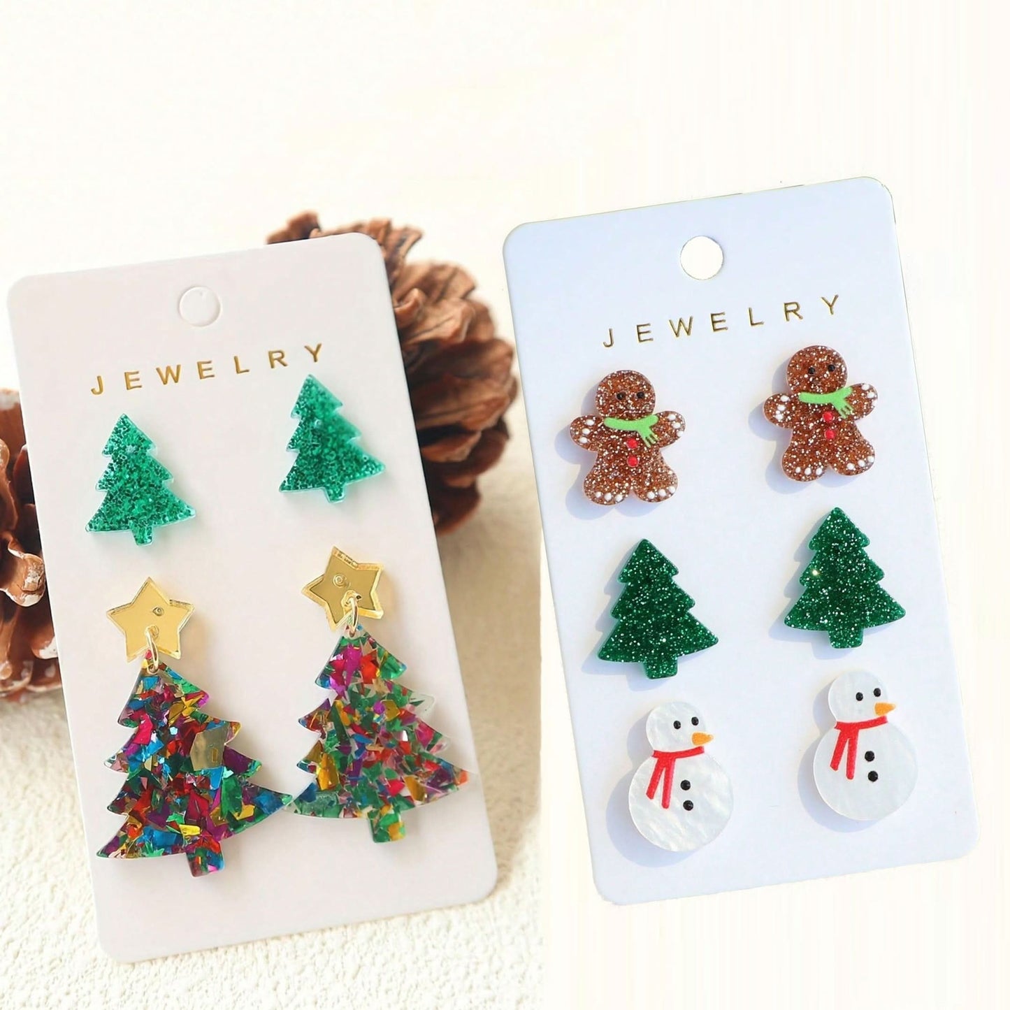 5 Pairs Christmas Tree Snowman Dangle Earrings