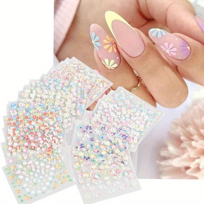 30 Sheets 3D Self-Adhesive Nail Art Stickers – Floral, Heart & Bow Designs for DIY Gel & Acrylic Nails