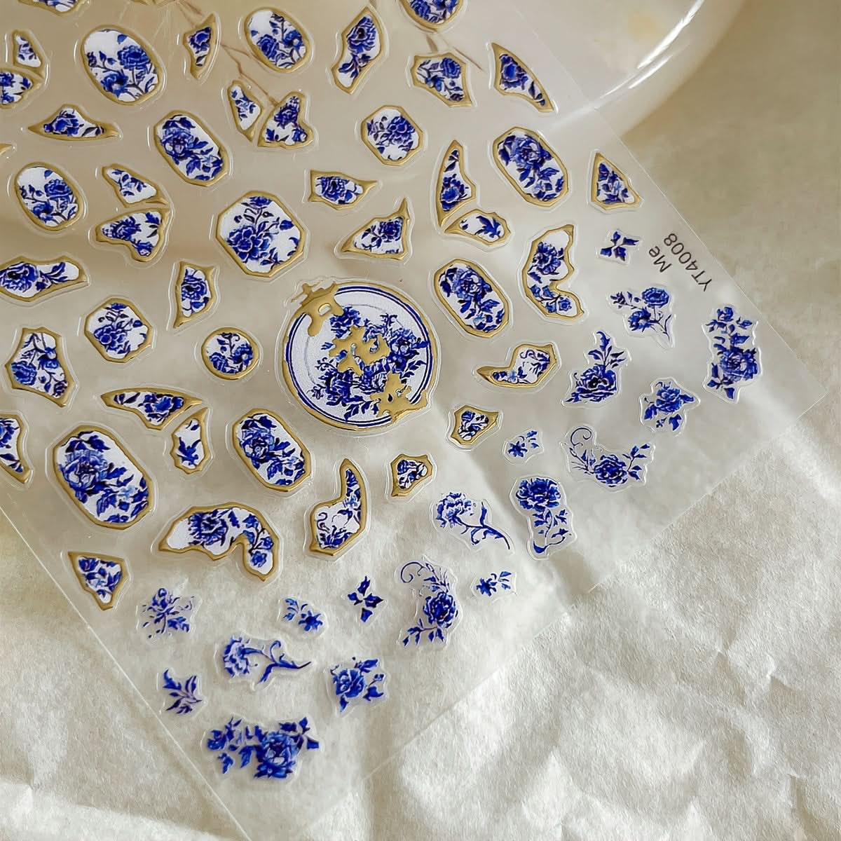 5pcs Blue & White Porcelain Nail Stickers