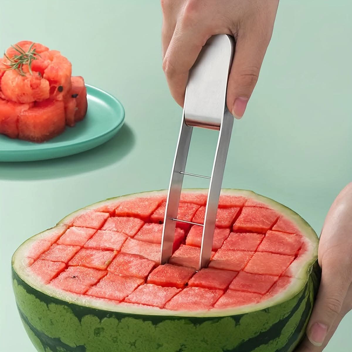 1pc Quick Watermelon/Fruit Cutter - Stainless Steel Cube Cutter for Fruit Salad Preparation